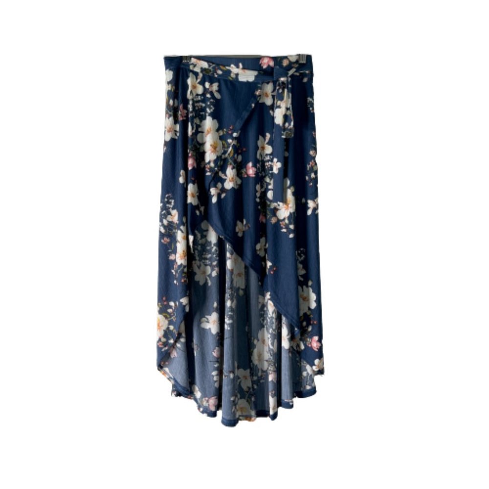 Lida Collection Floral Wrap Skirt High Low Stretch Knit Blue Pink S / M New